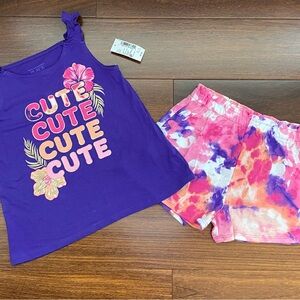 BNWT Children’s Place Purple Graphic Tank and Tie-Dye Shorts Set